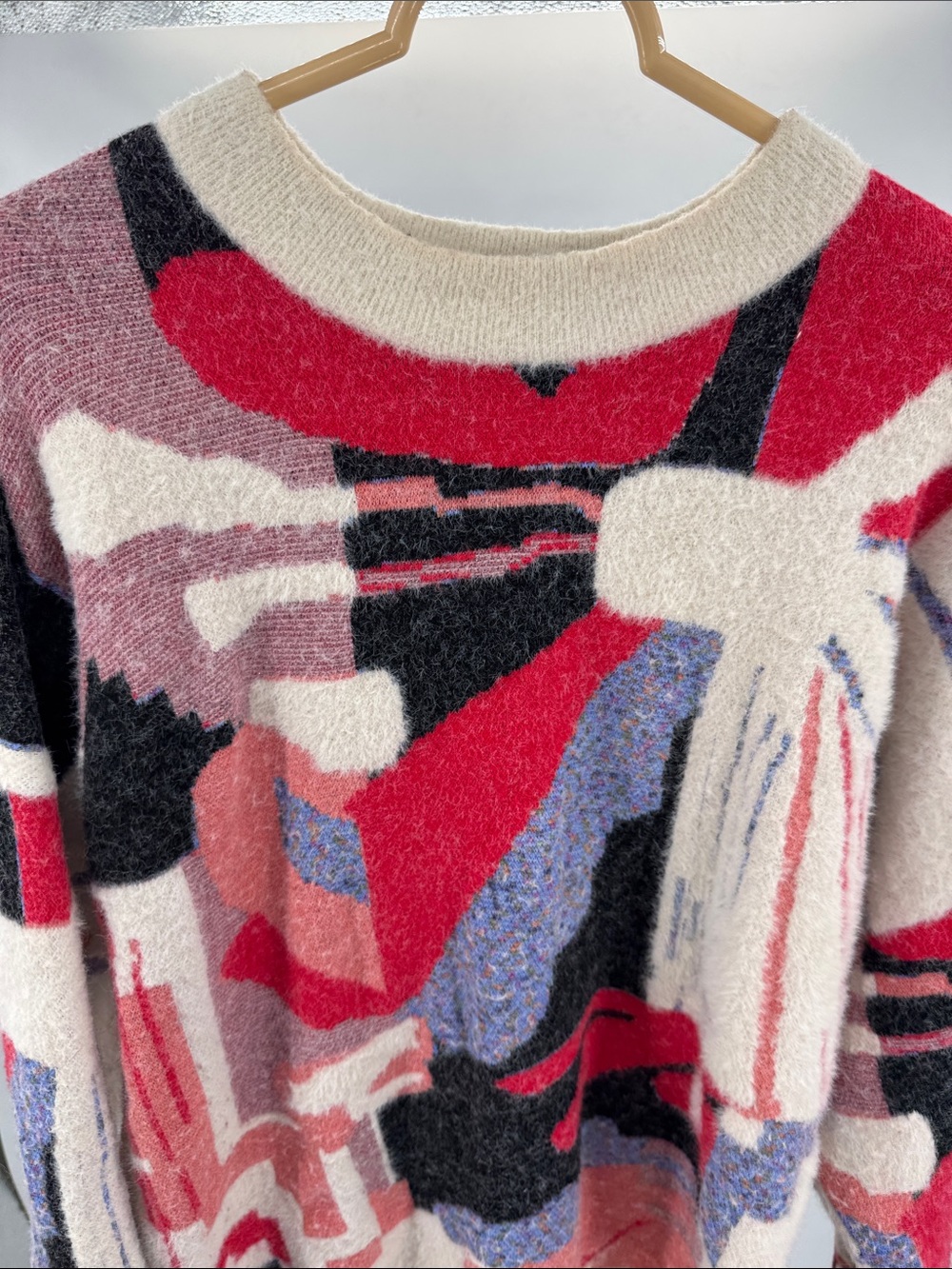 Desigual Crewneck Sweater in Red, Cream & Black Abstract Print L soft colorful - Picture 6 of 12